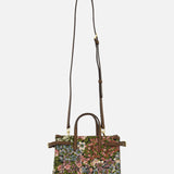 The VALENTINO GARAVANI Antibes Small Floral Tote Bag features a vintage pink, green, and brown jacquard print, two short handles, a long adjustable strap, and gold VLogo hardware against a plain white background.