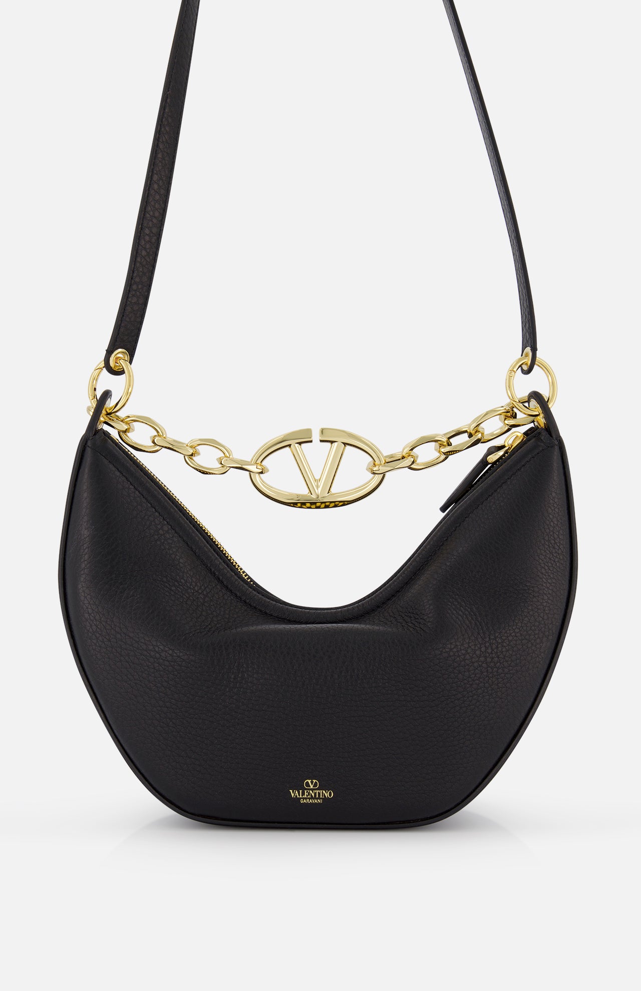 Small V Logo Gate Leather Top Handle Bag