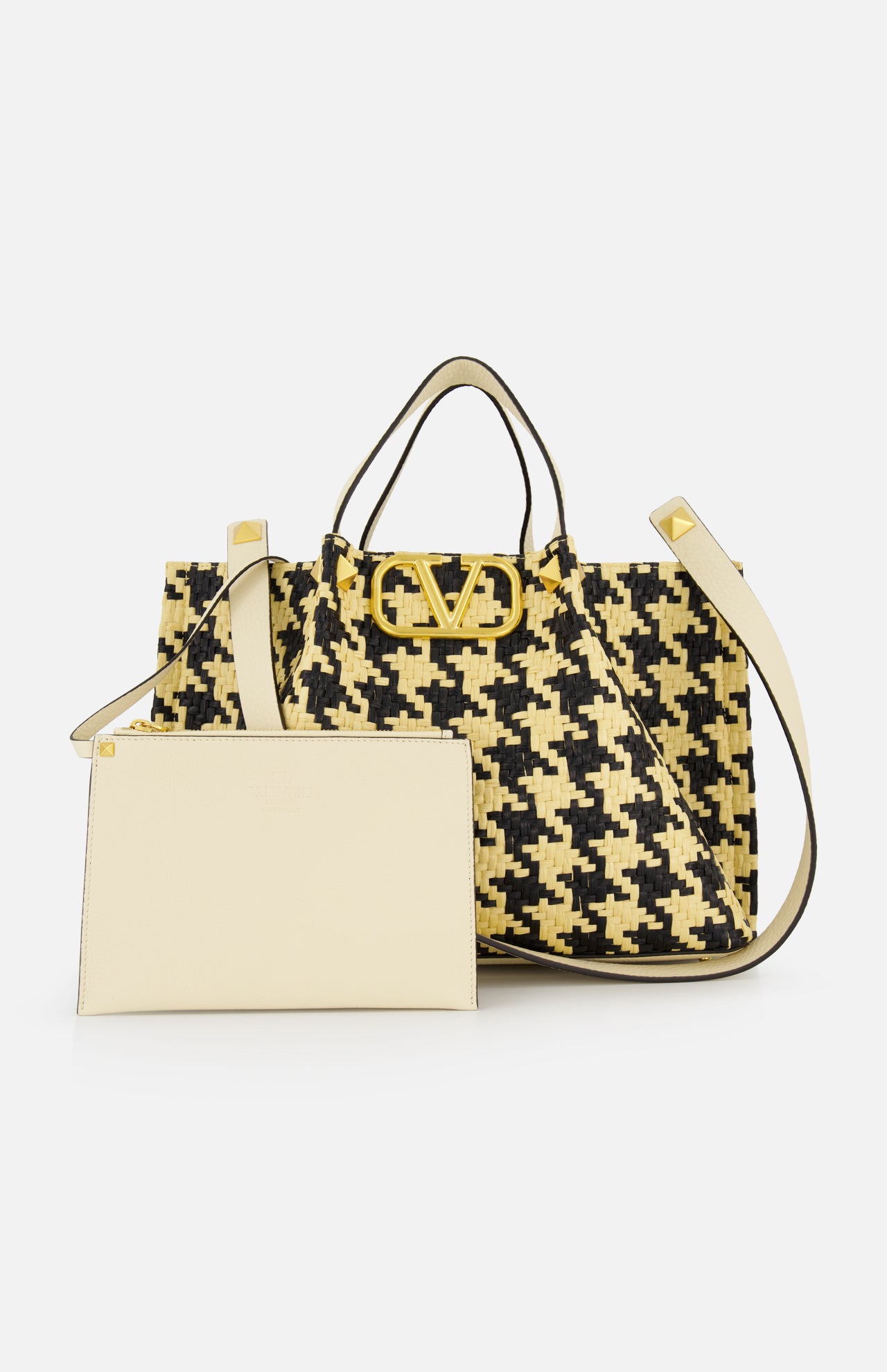 V Logo Signature Medium Houndstooth Tote (14676373864811)