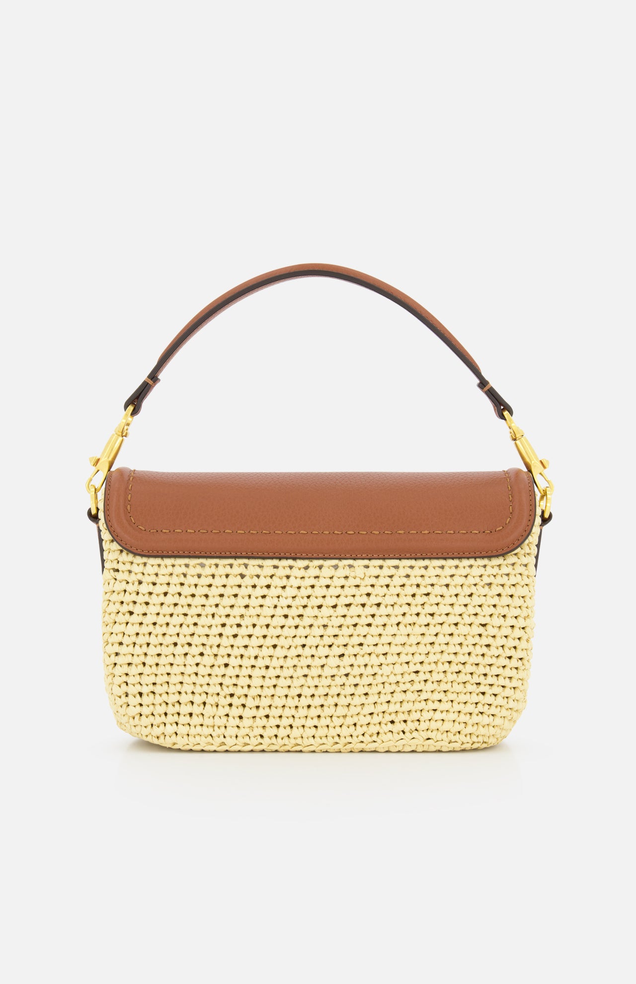 The VALENTINO GARAVANI Alltime Cherry Strap Shoulder Bag features a woven straw body, brown leather flap and handle, plus a cherry-embroidered ribbon strap, shown against a plain white background.