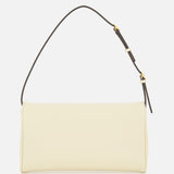 The Devain Small Shoulder Bag by VALENTINO GARAVANI is crafted from cream-colored lambskin leather in a rectangular silhouette, featuring a single black adjustable shoulder strap and the brand’s signature VLOGO hardware, shown against a plain white background.
