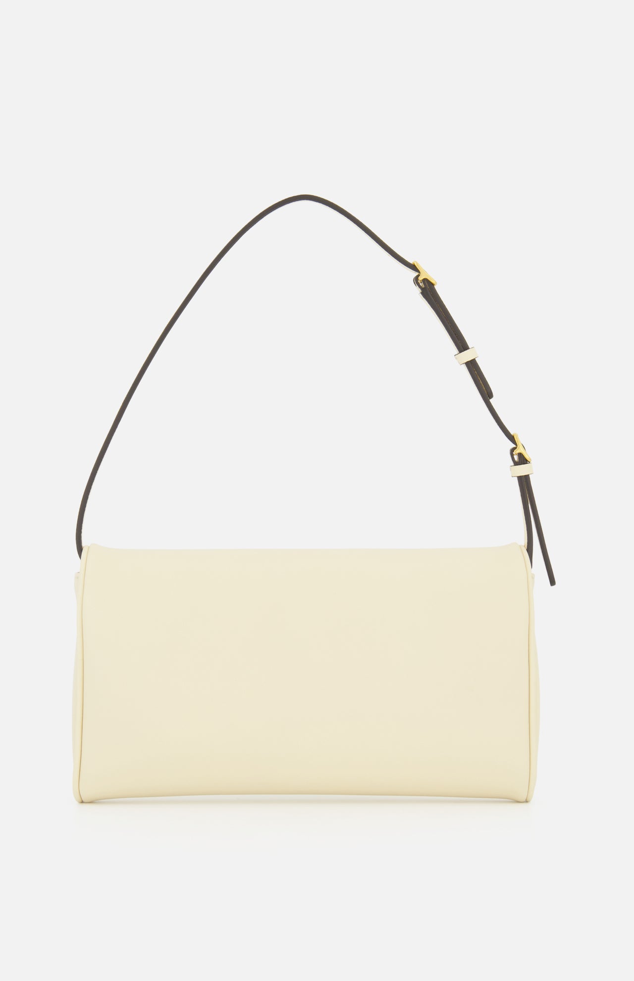 The Devain Small Shoulder Bag by VALENTINO GARAVANI is crafted from cream-colored lambskin leather in a rectangular silhouette, featuring a single black adjustable shoulder strap and the brand’s signature VLOGO hardware, shown against a plain white background.