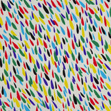 The Foulards Painterly Logo Shawl by VALENTINO GARAVANI features a lively white background with scattered teardrop-shaped brush strokes in red, blue, yellow, green, purple, and black—an eye-catching multicolored designer piece.