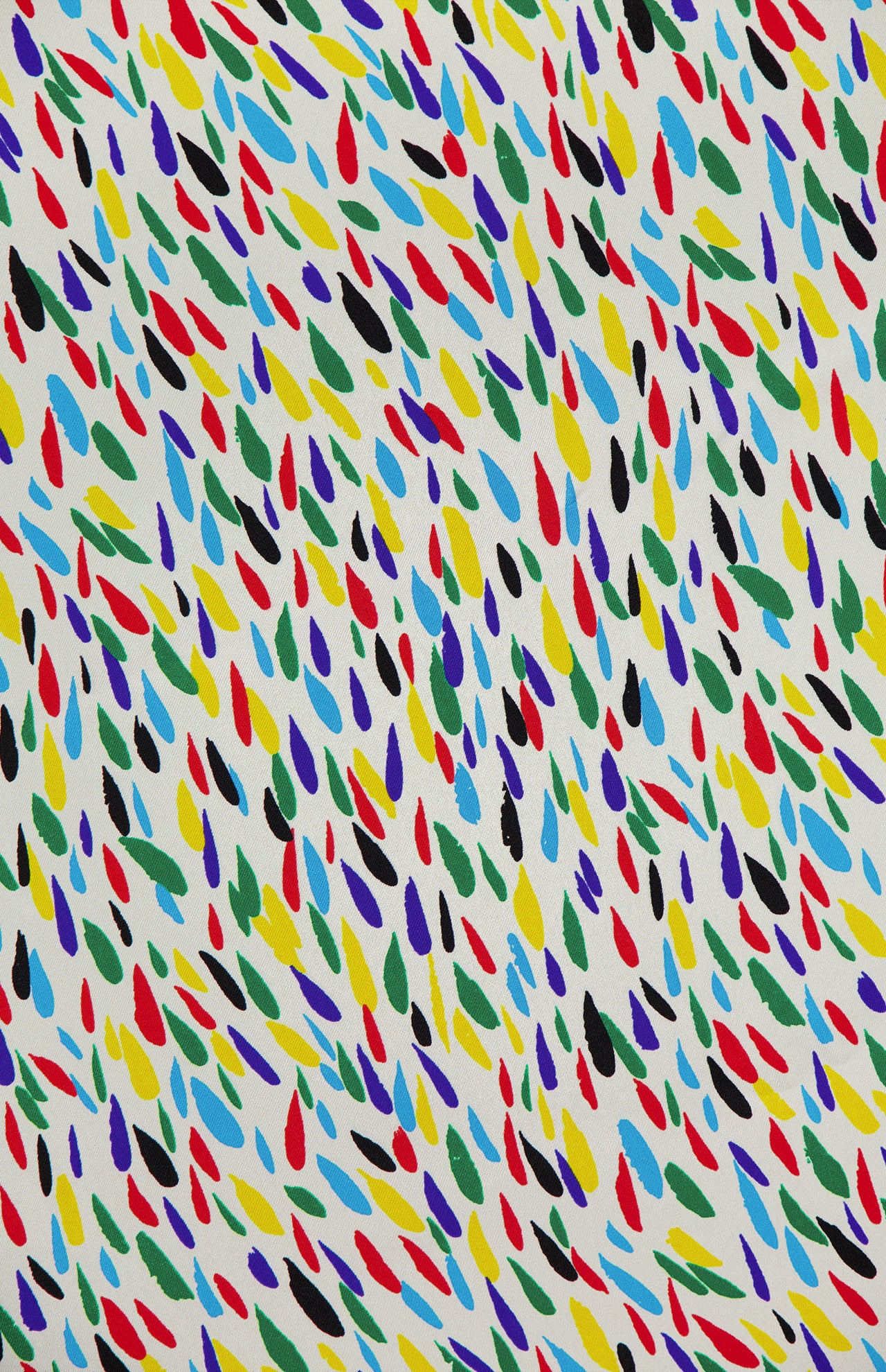 The Foulards Painterly Logo Shawl by VALENTINO GARAVANI features a lively white background with scattered teardrop-shaped brush strokes in red, blue, yellow, green, purple, and black—an eye-catching multicolored designer piece.
