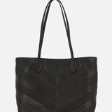 Black Valentino Garavani Jean Medium Tote Bag with two shoulder straps and a chevron-patterned stitched design on the front.