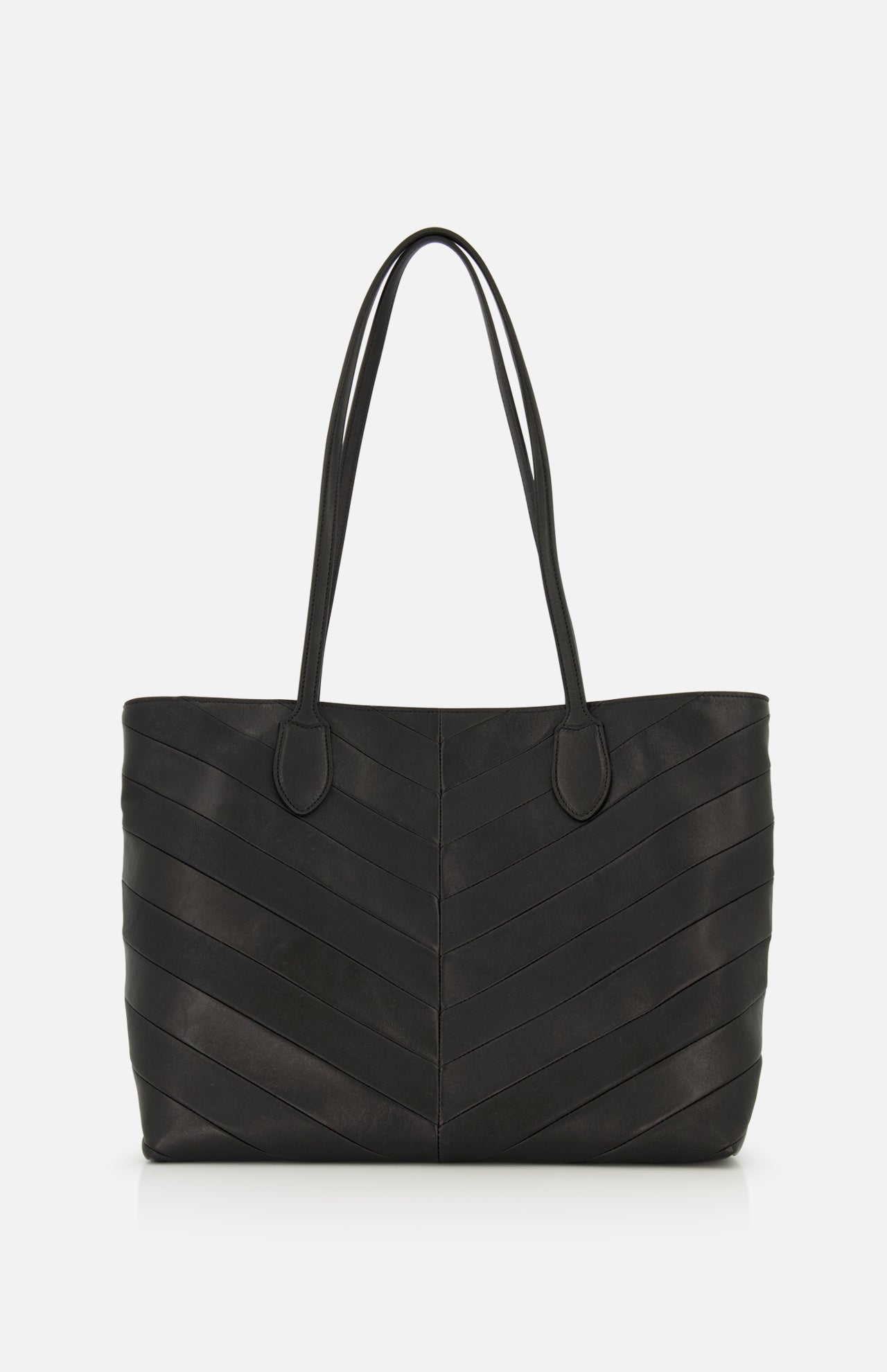 Black Valentino Garavani Jean Medium Tote Bag with two shoulder straps and a chevron-patterned stitched design on the front.