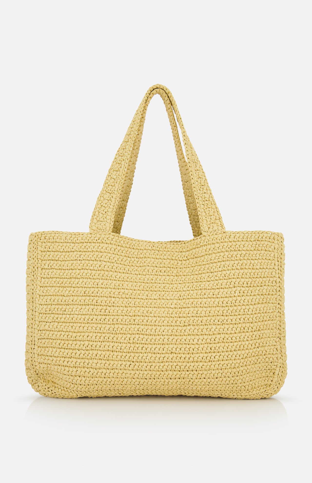 The Viva Superstar Crochet Large Tote Bag by VALENTINO GARAVANI is a spacious rectangular tote with two sturdy handles and a horizontal woven design, shown against a plain white background.