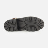 The image shows the black rubber sole of the VALENTINO GARAVANI VLogo Signature Sheepskin Bootie, featuring deep tread patterns and photographed from the bottom against a plain white background.
