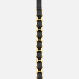 The VALENTINO GARAVANI VLogo Signature Chain Belt H. 12 is a black leather chain-link belt featuring gold-tone hardware and a small gold buckle, displayed vertically against a white background.
