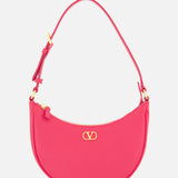 The VALENTINO GARAVANI VLogo Signature Mini Hobo Bag is a bright pink handbag featuring a curved silhouette, short strap, gold zipper, and the iconic gold logo on the front, shown against a plain white background.