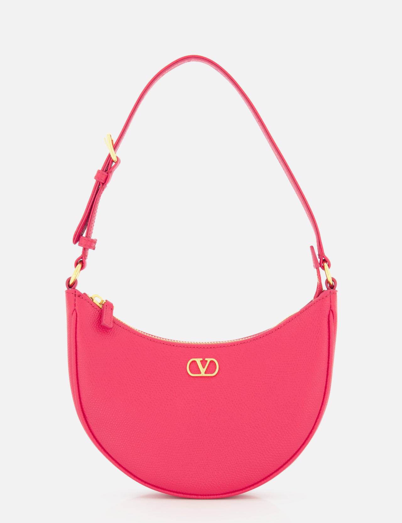 The VALENTINO GARAVANI VLogo Signature Mini Hobo Bag is a bright pink handbag featuring a curved silhouette, short strap, gold zipper, and the iconic gold logo on the front, shown against a plain white background.