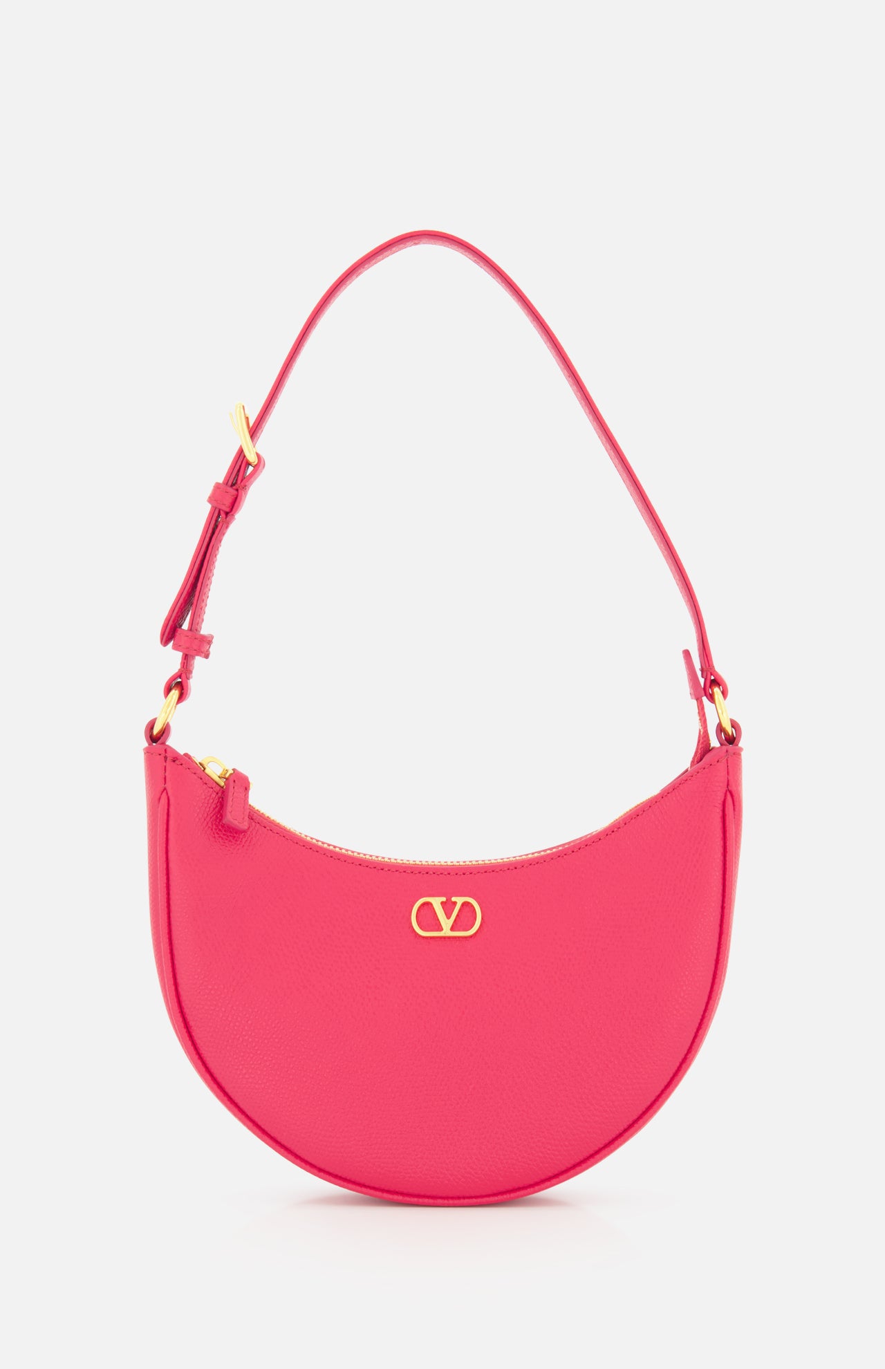 The VALENTINO GARAVANI VLogo Signature Mini Hobo Bag is a bright pink handbag featuring a curved silhouette, short strap, gold zipper, and the iconic gold logo on the front, shown against a plain white background.