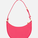 A vibrant pink VALENTINO GARAVANI VLogo Signature Mini Hobo Bag, featuring a crescent silhouette, a single top handle, and elegant gold hardware, displayed on a plain white background.