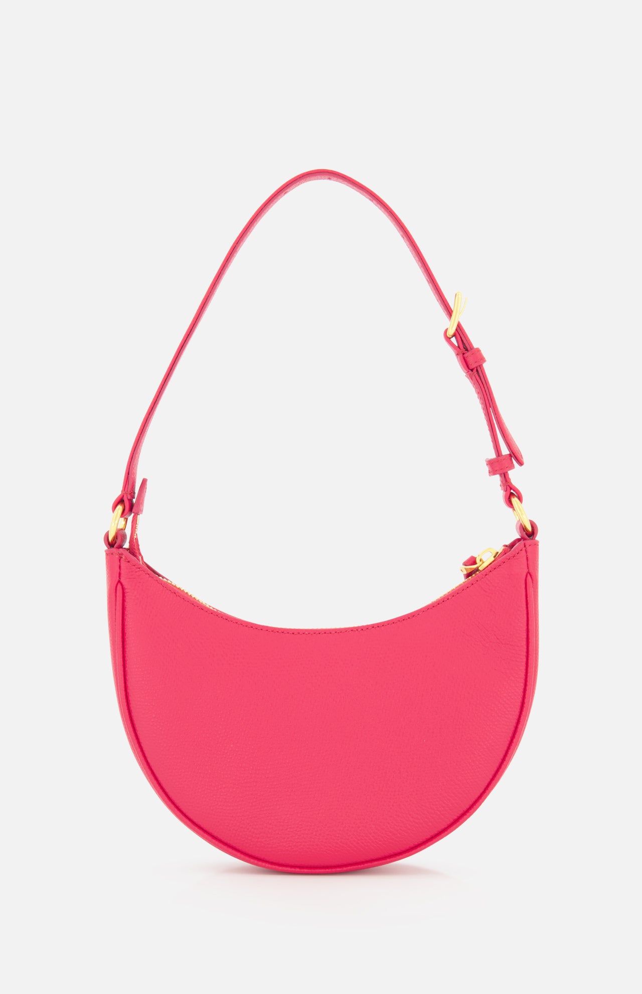 A vibrant pink VALENTINO GARAVANI VLogo Signature Mini Hobo Bag, featuring a crescent silhouette, a single top handle, and elegant gold hardware, displayed on a plain white background.
