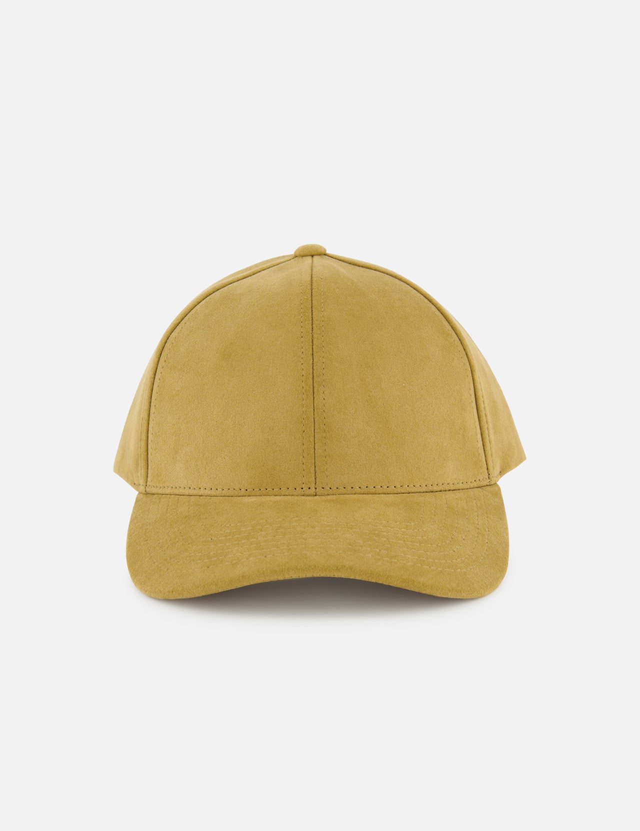 The Legacy Structured Alcantara Hat by VARSITY HEADWEAR is displayed from the front, featuring a tan hue and a soft-touch suede finish, set against a plain white background.