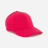 A VARSITY HEADWEAR Cotton Twill Pulse Hat in vibrant red, featuring a curved brim and an adjustable back strap, displayed against a plain white background.