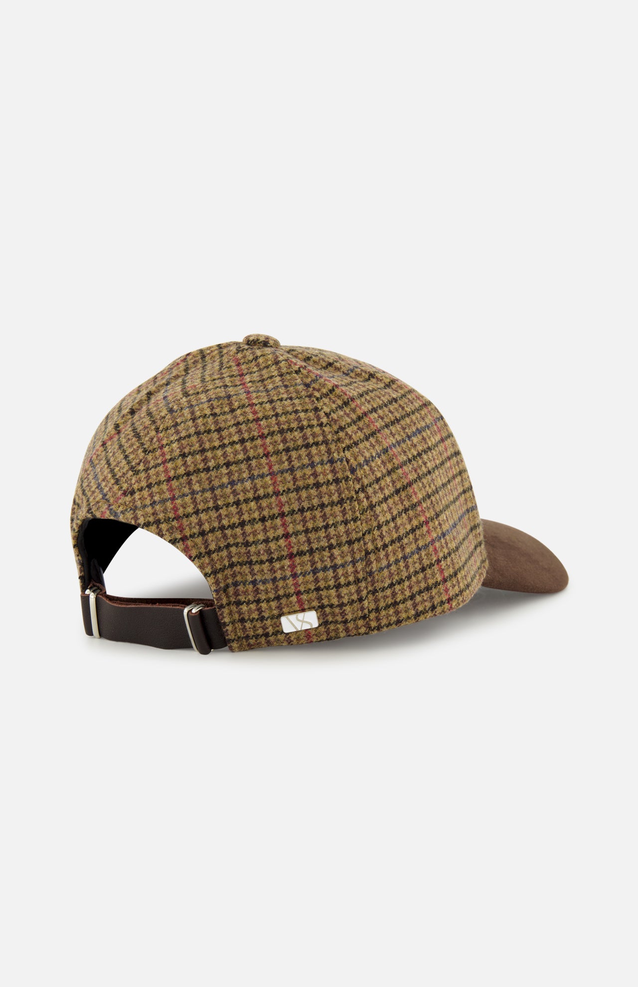 Introducing the Houndstooth Legacy Structured Active Hat by VARSITY HEADWEAR—a stylish cap crafted in a brown, tan, and red checkered wool blend. This design offers a modern take on the classic baseball and houndstooth hat, featuring an adjustable back strap with a metal buckle for a perfect fit.
