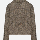 Back view of the VERONICA BEARD Tweed Butler Dickey Jacket in brown, featuring a classic collar, long sleeves, and button-detail cuffs, displayed against a plain white background—a refined, ladylike piece that is also dickey compatible.
