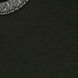 Veronica Beard Daro Embellished Pullover Sweater in dark green wool with a crystal-embellished round neckline.