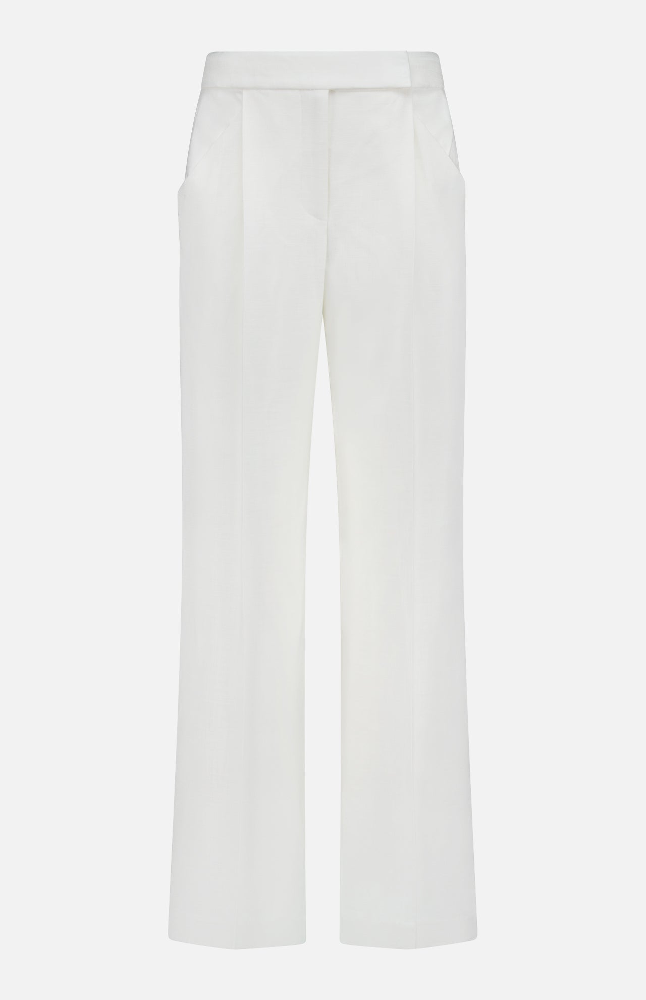 The VERONICA BEARD Marbeau Wide Leg Pant features an off-white, high-rise design with pleated front and side pockets, shown against a plain white background.