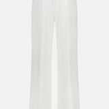Back view of the VERONICA BEARD Marbeau Wide Leg Pant in off-white, featuring a high-rise fit, elastic waistband, wide-leg silhouette, and two rear welt pockets, shown against a plain white background.