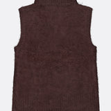 The Mazzy Brushed Cashmere Shell Top by VERONICA BEARD is a brown, fuzzy, sleeveless sweater vest featuring a ribbed high collar and hem, shown from the back against a plain light background.