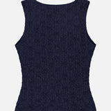 The VERONICA BEARD Selah Sleeveless Stretch Tank, shown in dark navy on a white background, features a back view with wide shoulder straps, a slightly fitted shape, and a subtle diamond-lattice knit texture.