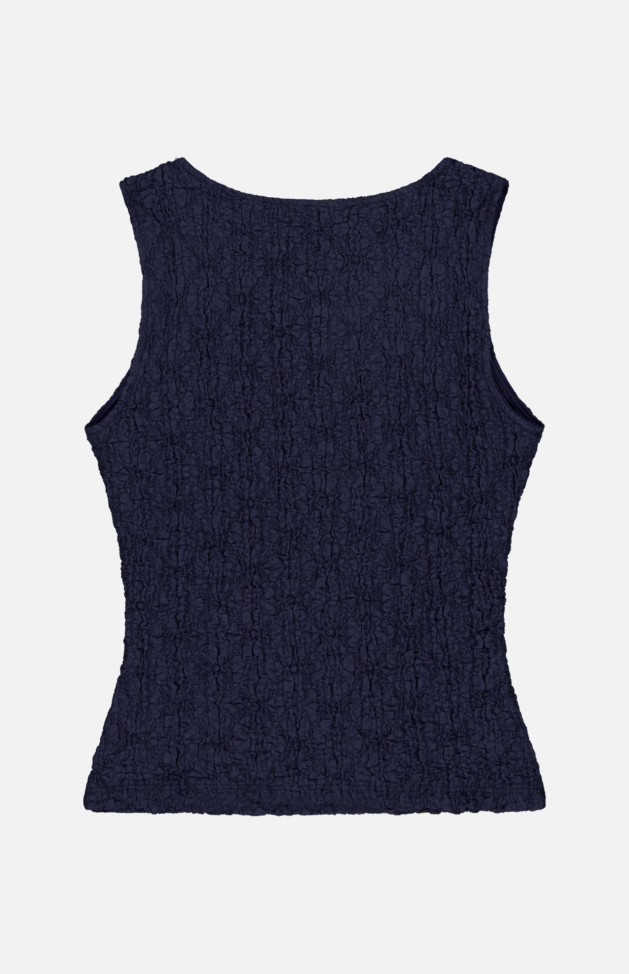 The VERONICA BEARD Selah Sleeveless Stretch Tank, shown in dark navy on a white background, features a back view with wide shoulder straps, a slightly fitted shape, and a subtle diamond-lattice knit texture.