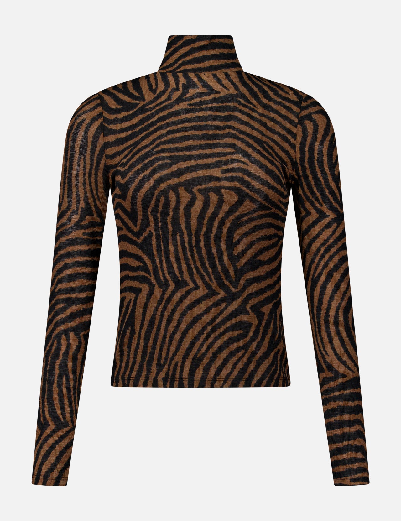 Veronica Beard Wyeth Ziger Print Turtleneck Top, a long-sleeved zebra print layering piece.