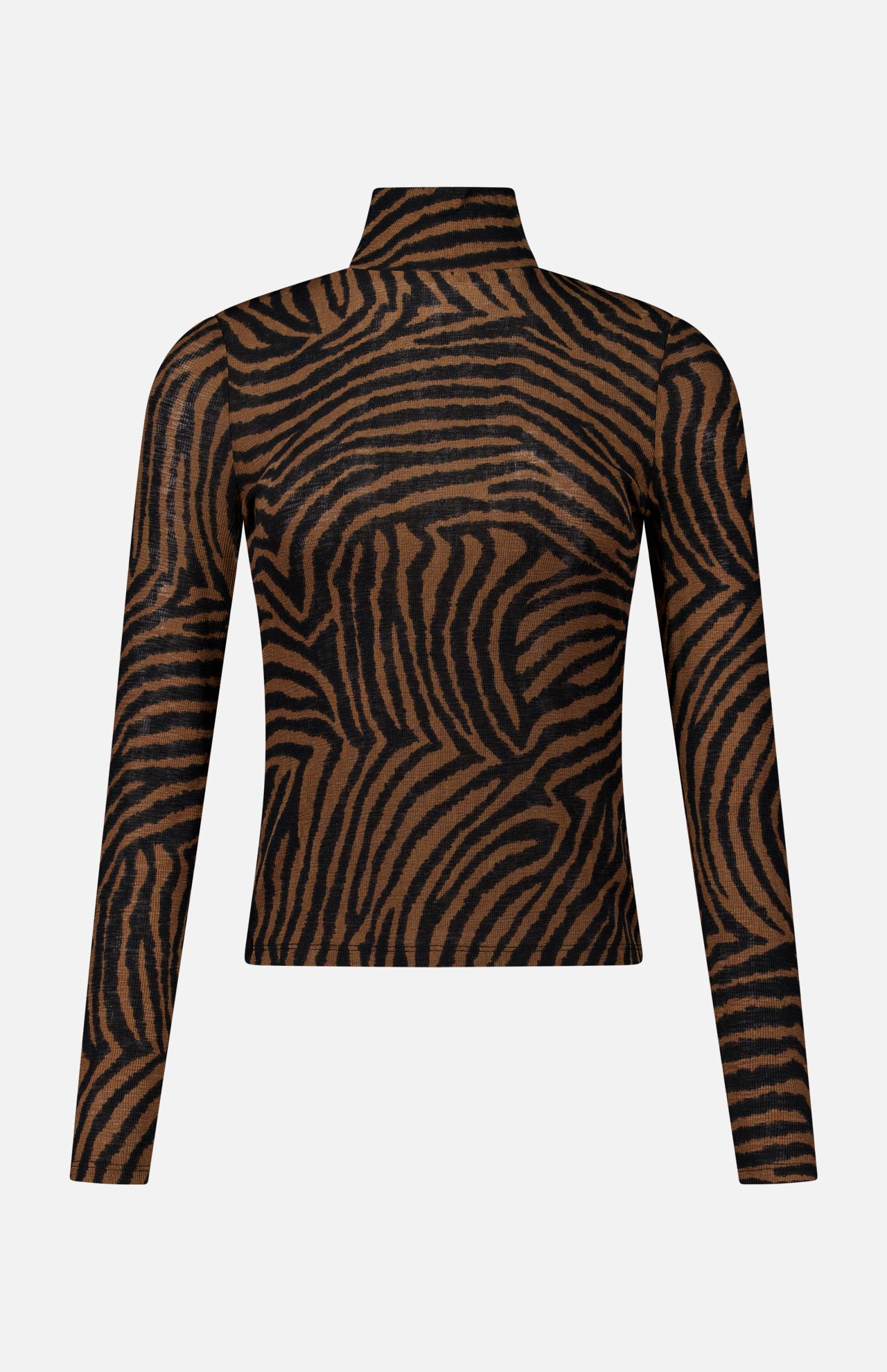 Veronica Beard Wyeth Ziger Print Turtleneck Top, a long-sleeved zebra print layering piece.