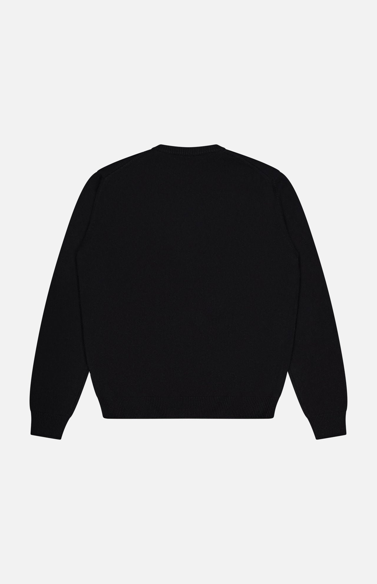 The Medusa Cashmere Knit Sweater by VERSACE, shown from the back on a white background, features a crew neckline with ribbed cuffs and hem—a refined example of luxury Italian menswear.