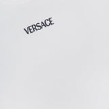 Close-up of the Cotton Jersey Versace Embroidery T-shirt by VERSACE, showcasing the bold embroidered logo on the upper left chest and smooth, premium cotton fabric that highlights luxury Italian style.