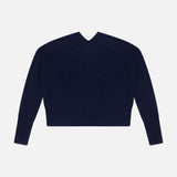 The WHITE + WARREN Cashmere Open-Front Cardigan in navy blue, featuring long sleeves and ribbed cuffs, hem, and neckline, is laid flat on a white background.