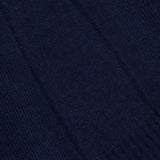 Close-up of WHITE + WARREN’s Cashmere Open-Front Cardigan in dark navy blue, highlighting its featherweight cashmere with visible ribbed and textured diagonal patterns.