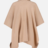 The WHITE + WARREN Cashmere Blend Poncho with Attached Scarf features a timeless beige hue, loose draped fit, short sleeves, and high collar—shown from the back against a white background—making it an elegant women’s gift.