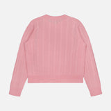 The WHITE + WARREN Cashmere Cable Crewneck Sweater in light pink is laid flat on a white background, displaying the back side.