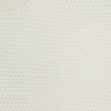 Close-up of the WHITE + WARREN Cashmere Mesh Sweatshirt in off-white, featuring a textured honeycomb pattern and mesh construction. The neckline label displays the brand name.