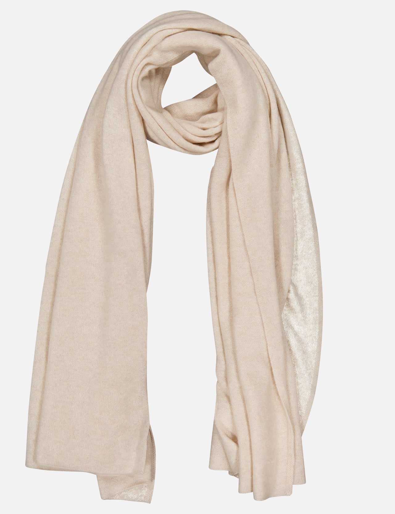 The WHITE + WARREN Cashmere Travel Wrap in light beige is displayed in a loose, circular fold against a plain white background.