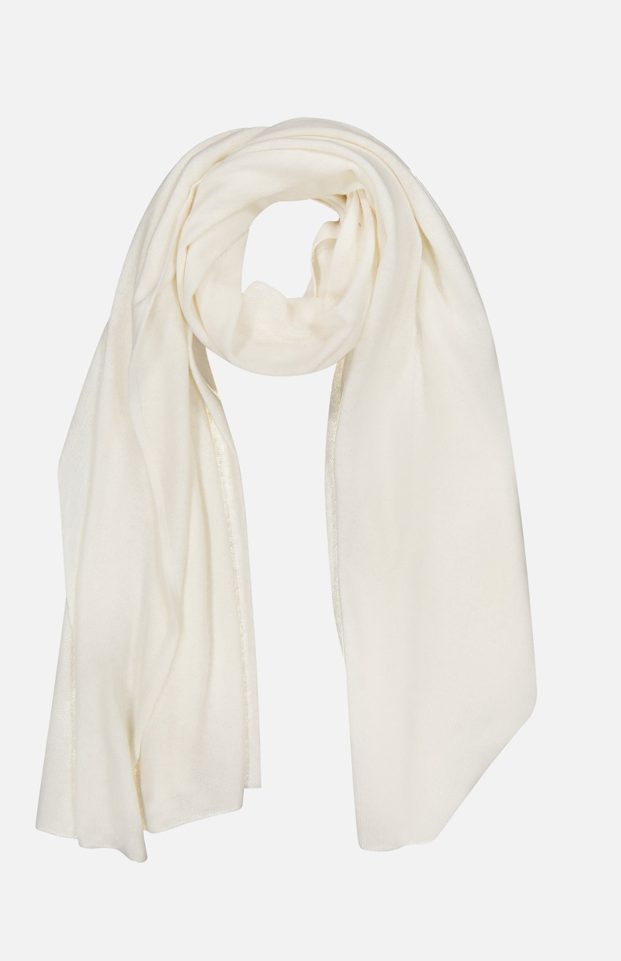 A WHITE + WARREN Cashmere Travel Wrap in a lightweight, off-white hue is loosely folded on a plain white background, highlighting the luxurious comfort of this cashmere accessory.