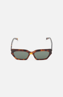 YVES SAINT LAURENT Cat Eye Brown Tortoiseshell Sunglasses with grey lenses, displayed against a plain white background.