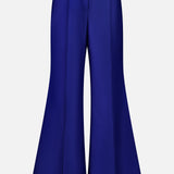 Zimmermann Clash Wool Silk Flare Trouser Pants in bright cobalt blue, featuring a high-waisted fit, flared leg, and center-front seam.