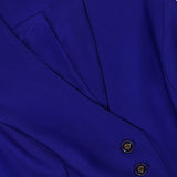 Close-up of a cobalt blue Zimmermann Clash Wool Silk Waistcoat in a cropped silhouette, featuring a V-neckline and four gold-toned buttons with embossed detailing.