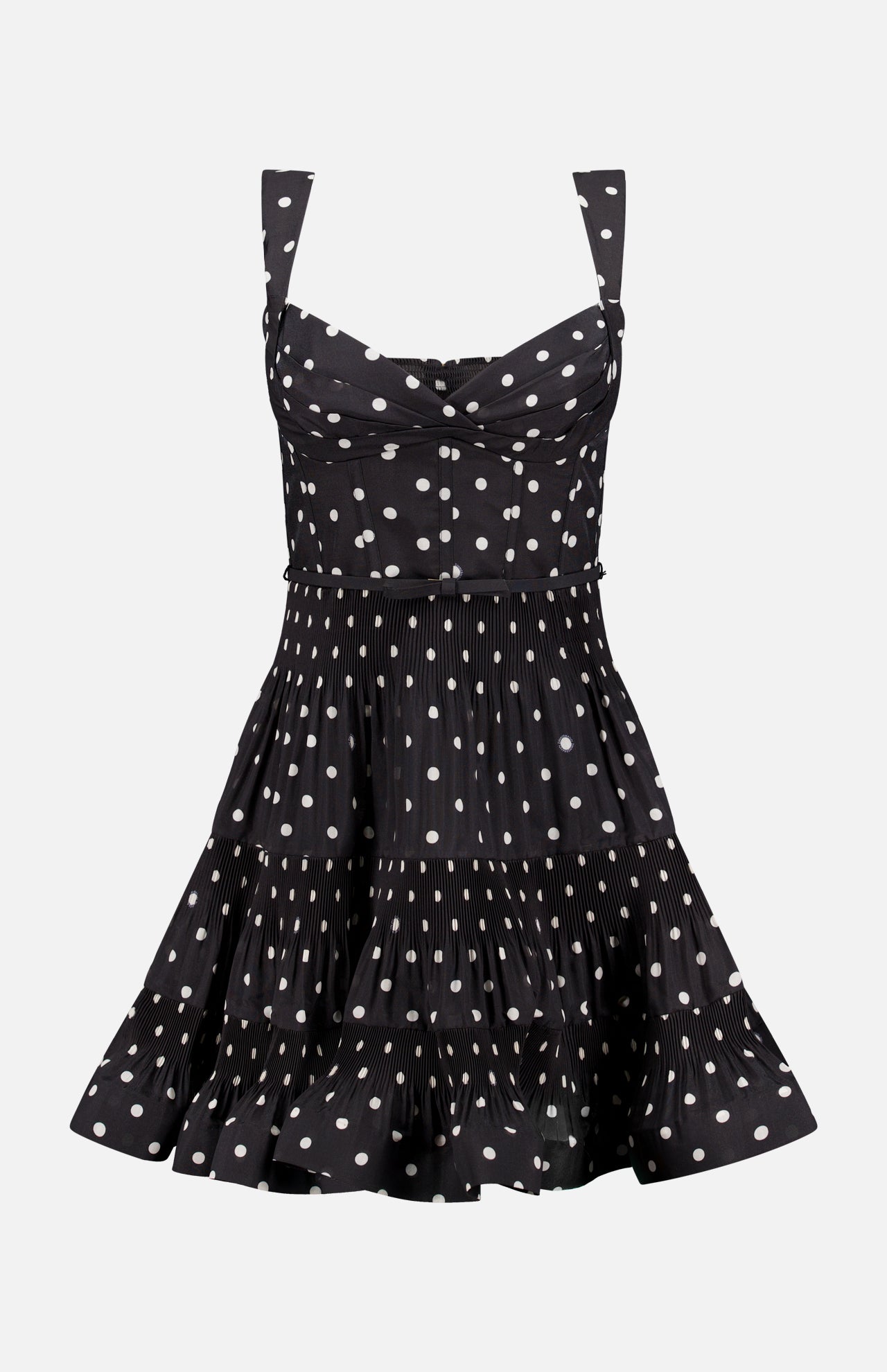 The ZIMMERMANN Pleated Draped Mini Dress features a fitted bodice, sweetheart neckline, and flared tiered skirt with ruffled hem—an ideal party dress for any fun occasion.