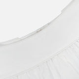 Close-up of the ZIMMERMANN Poplin Flare Midi Skirt in white, showing its wide waistband, gathered fabric, and a visible back zipper. The smooth poplin gives a slight sheen and creates a subtle flared silhouette.