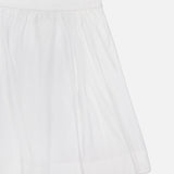 The ZIMMERMANN Poplin Flare Midi Skirt features soft pleats and a neoprene waistband in white cotton, shown against a plain white background.