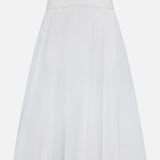 The ZIMMERMANN Poplin Flare Midi Skirt features a pleated flare design and high neoprene waistband in white cotton, shown against a plain white background.