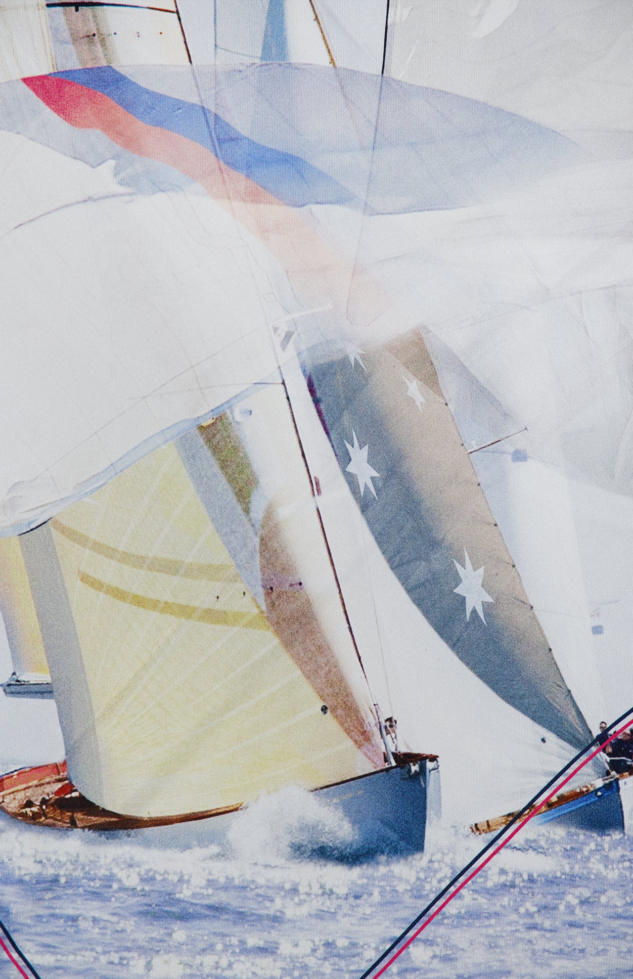 Zimmermann Printed Silk Square 90 Scarf featuring a watercolor-style sailing scene of boats with colorful spinnakers on the water.