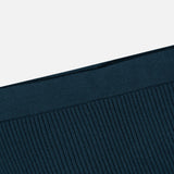 Close-up of the ribbed, dark teal waistband of the ZIMMERMANN Valiant Merino Straight Midi Skirt, shown against a plain white background. The vertical texture is evenly spaced.