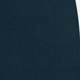 Close-up of the Valiant Merino Straight Midi Skirt by ZIMMERMANN in dark teal, highlighting the vertically ribbed knit texture and a portion of the waistband at the top.