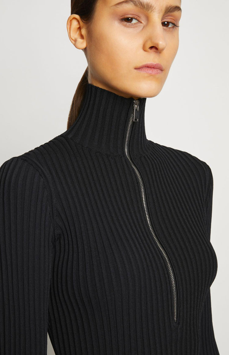 Proenza Viscose Rib Zip Sweater Black Front Model Image (6933091156083)